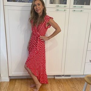 Red Polka Dot Wrap Dress